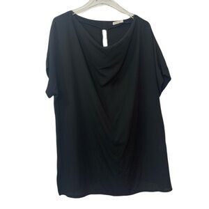 Pleione Chiffon Draped Neck Short Sleeve Blouse